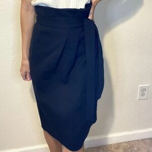 Magaschoni Classic Wool Pencil Skirt W/ Tie Classy Work Party